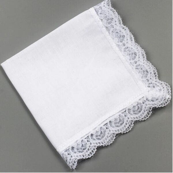 White Handkerchief with Lace for Ladies Thumbnail
